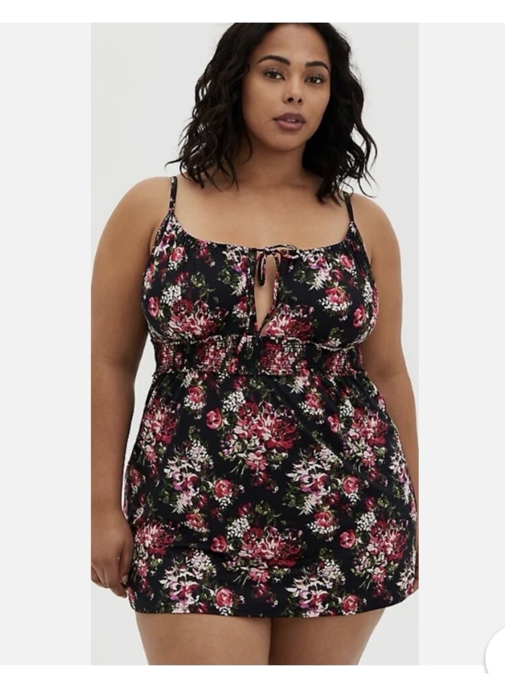 torrid EUC Black Floral Smocked Chemise with Rose Print and matching panty